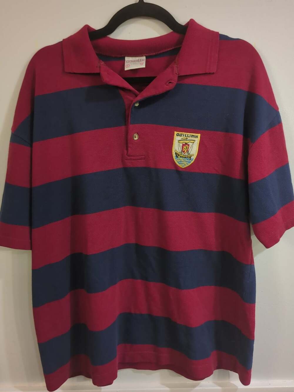 O'Neills Galway GAA Striped Polo Shirt Size M Maroon Navy